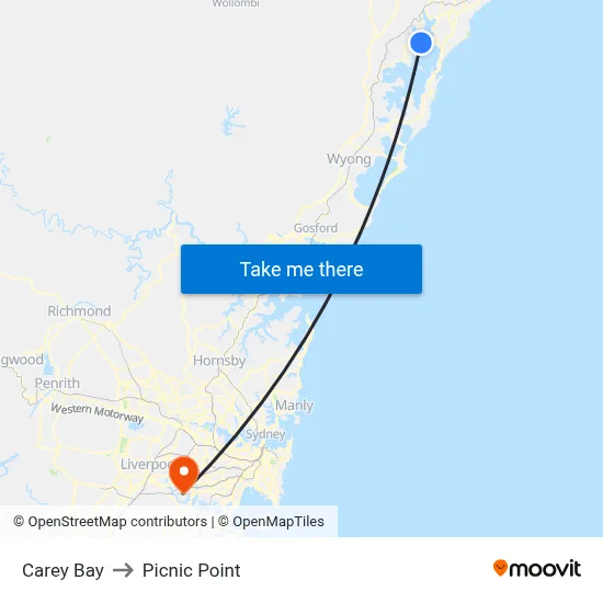 Carey Bay to Picnic Point map