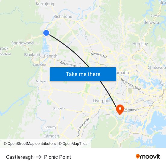 Castlereagh to Picnic Point map