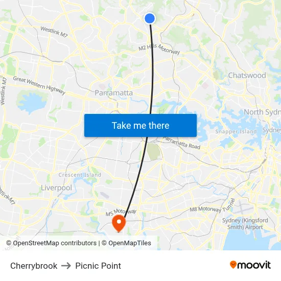 Cherrybrook to Picnic Point map
