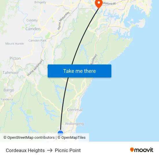 Cordeaux Heights to Picnic Point map