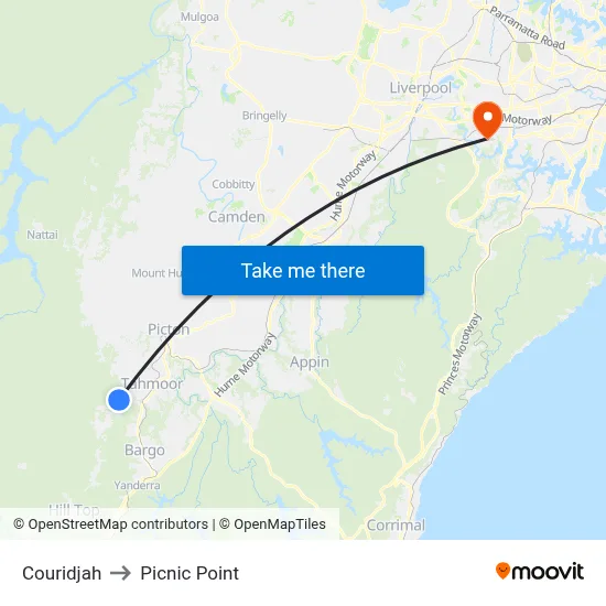 Couridjah to Picnic Point map