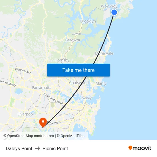 Daleys Point to Picnic Point map