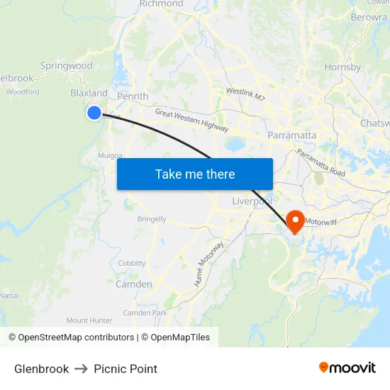 Glenbrook to Picnic Point map