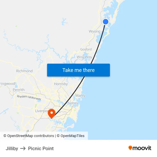 Jilliby to Picnic Point map