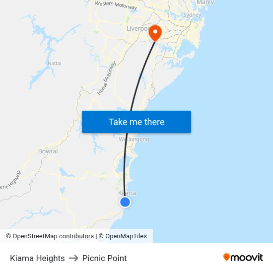 Kiama Heights to Picnic Point map