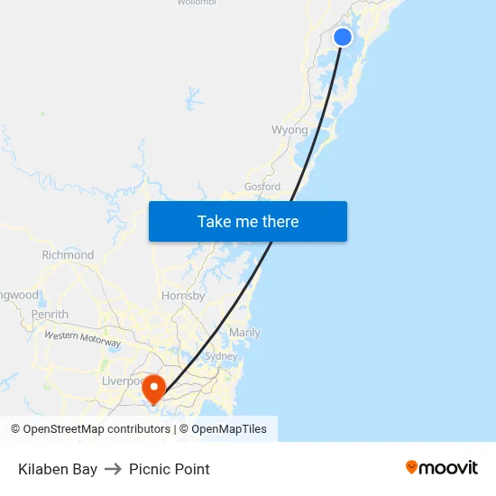 Kilaben Bay to Picnic Point map