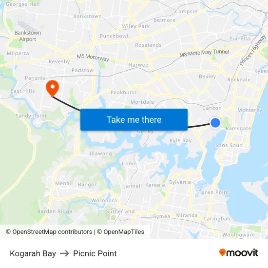 Kogarah Bay to Picnic Point map