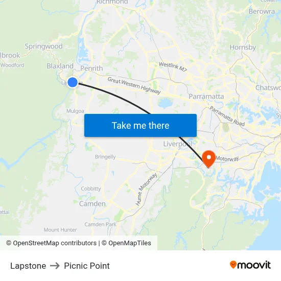Lapstone to Picnic Point map