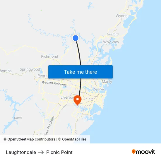 Laughtondale to Picnic Point map