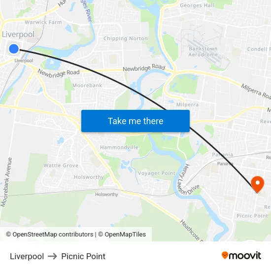 Liverpool to Picnic Point map