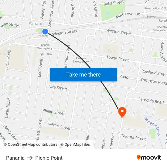 Panania to Picnic Point map