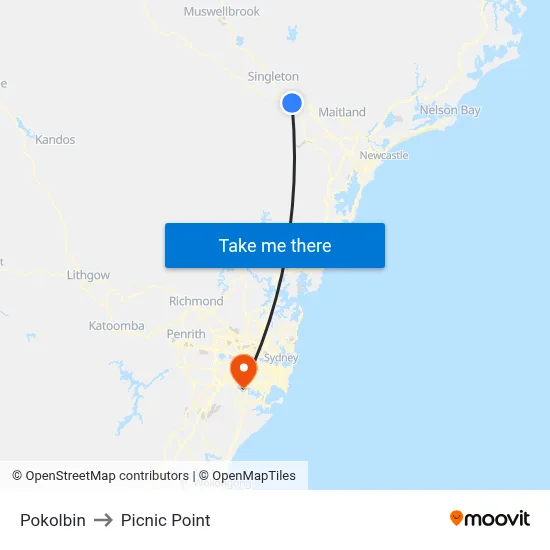 Pokolbin to Picnic Point map