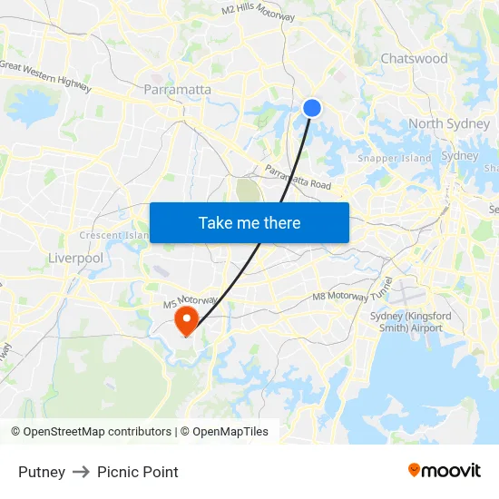 Putney to Picnic Point map