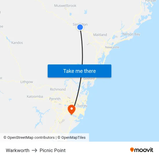 Warkworth to Picnic Point map