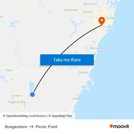 Bungendore to Picnic Point map