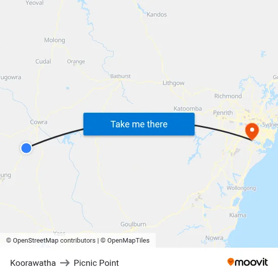 Koorawatha to Picnic Point map