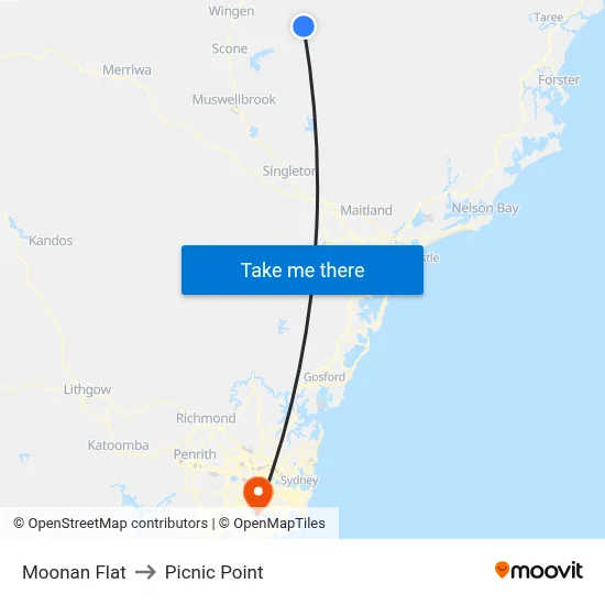 Moonan Flat to Picnic Point map