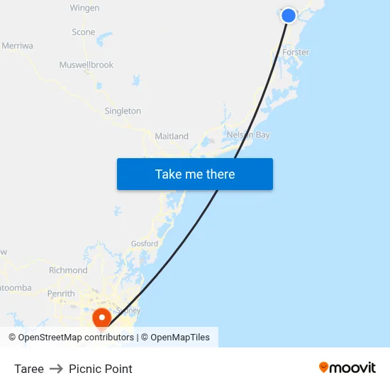 Taree to Picnic Point map