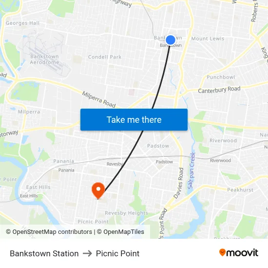 Bankstown Station to Picnic Point map