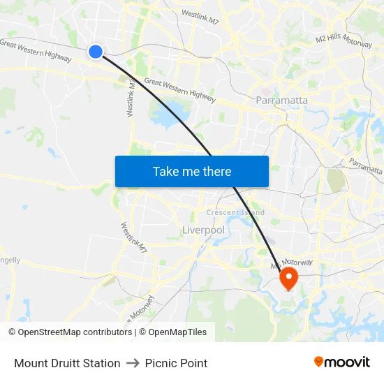 Mount Druitt Station to Picnic Point map
