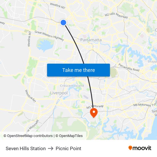 Seven Hills Station to Picnic Point map