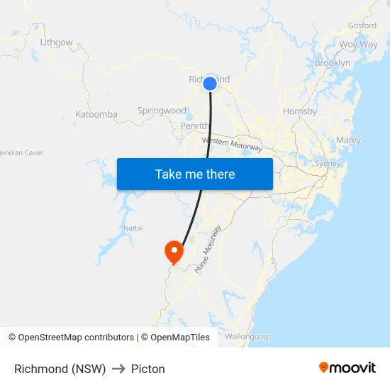 Richmond (NSW) to Picton map