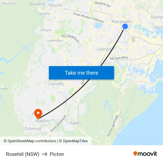 Rosehill (NSW) to Picton map