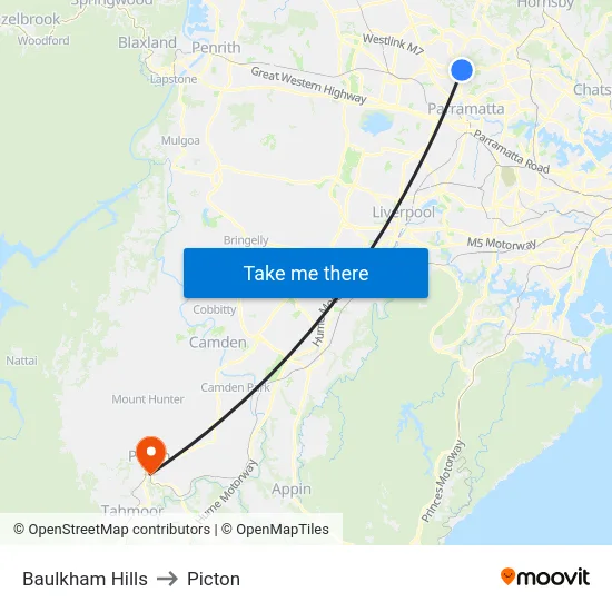Baulkham Hills to Picton map