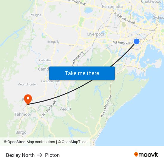 Bexley North to Picton map