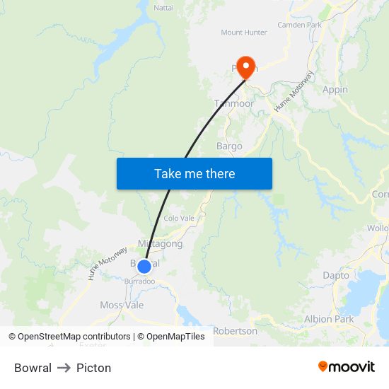 Bowral to Picton map