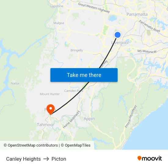 Canley Heights to Picton map