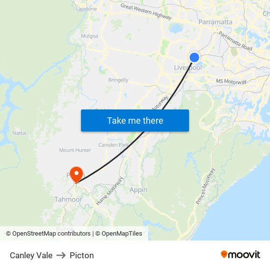 Canley Vale to Picton map