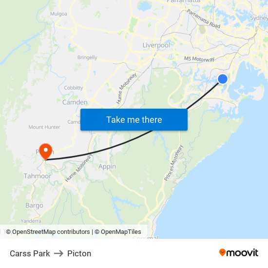 Carss Park to Picton map