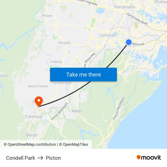 Condell Park to Picton map