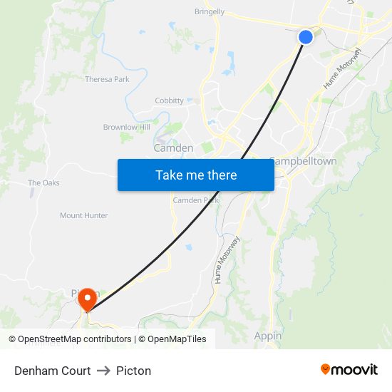 Denham Court to Picton map