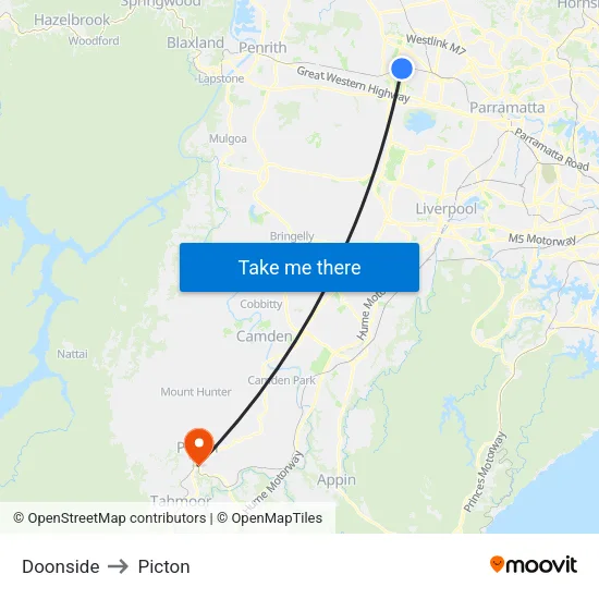 Doonside to Picton map