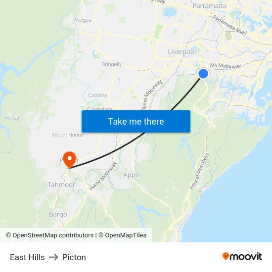 East Hills to Picton map