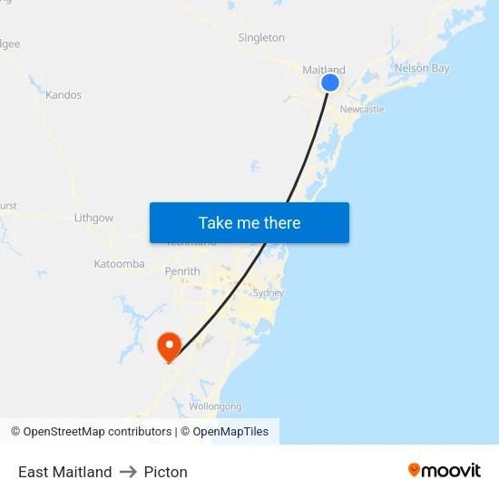 East Maitland to Picton map