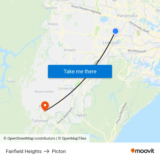 Fairfield Heights to Picton map