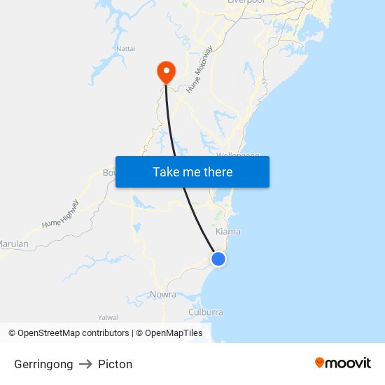 Gerringong to Picton map