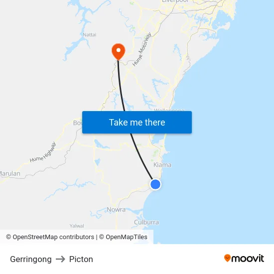 Gerringong to Picton map