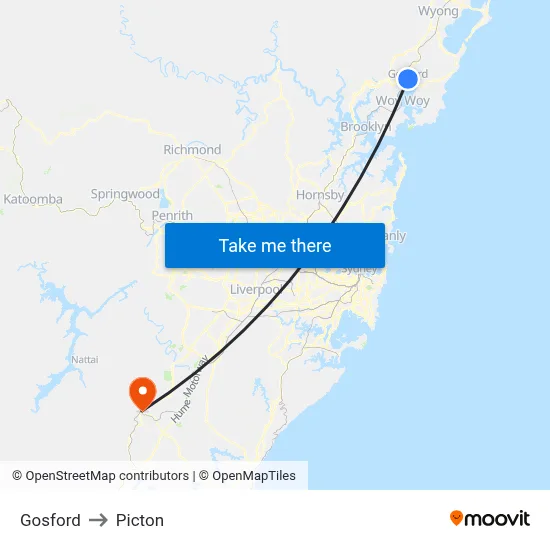 Gosford to Picton map
