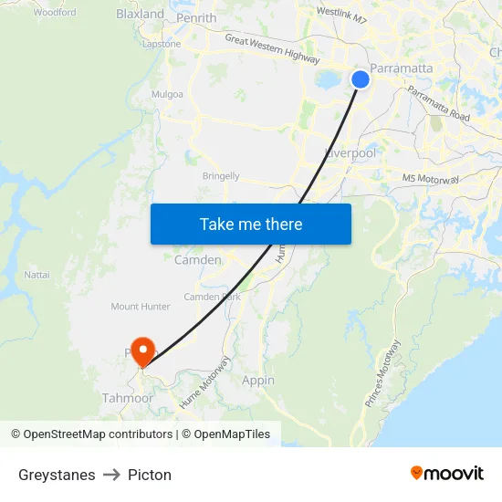 Greystanes to Picton map