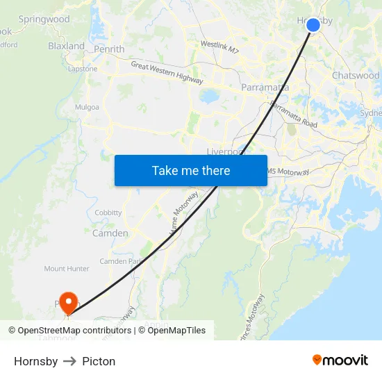 Hornsby to Picton map