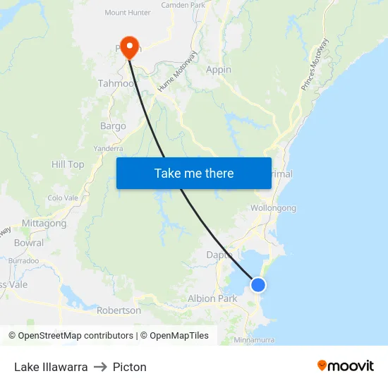 Lake Illawarra to Picton map