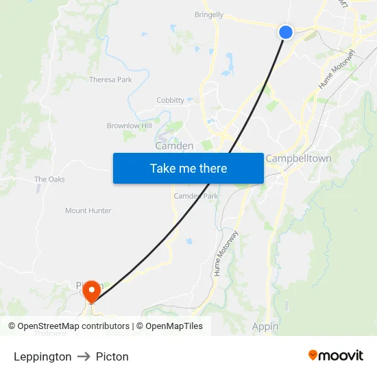 Leppington to Picton map