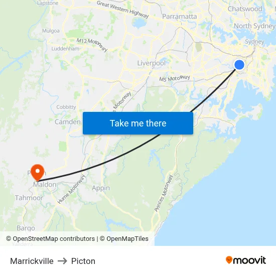 Marrickville to Picton map