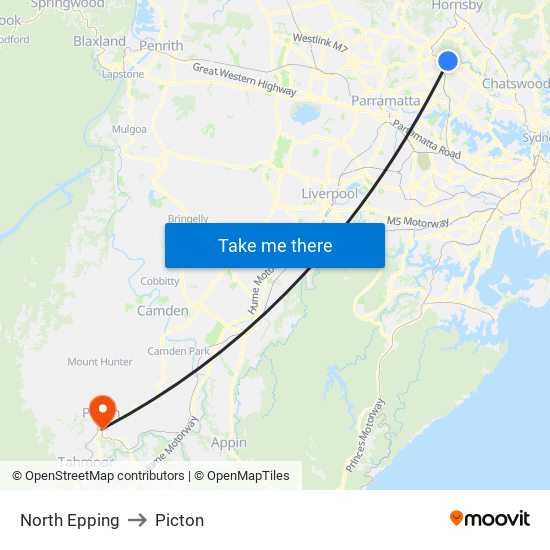 North Epping to Picton map