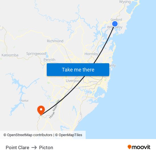 Point Clare to Picton map