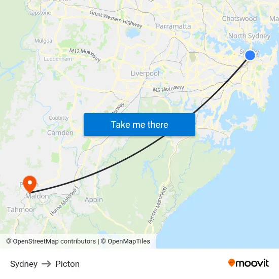 Sydney to Picton map